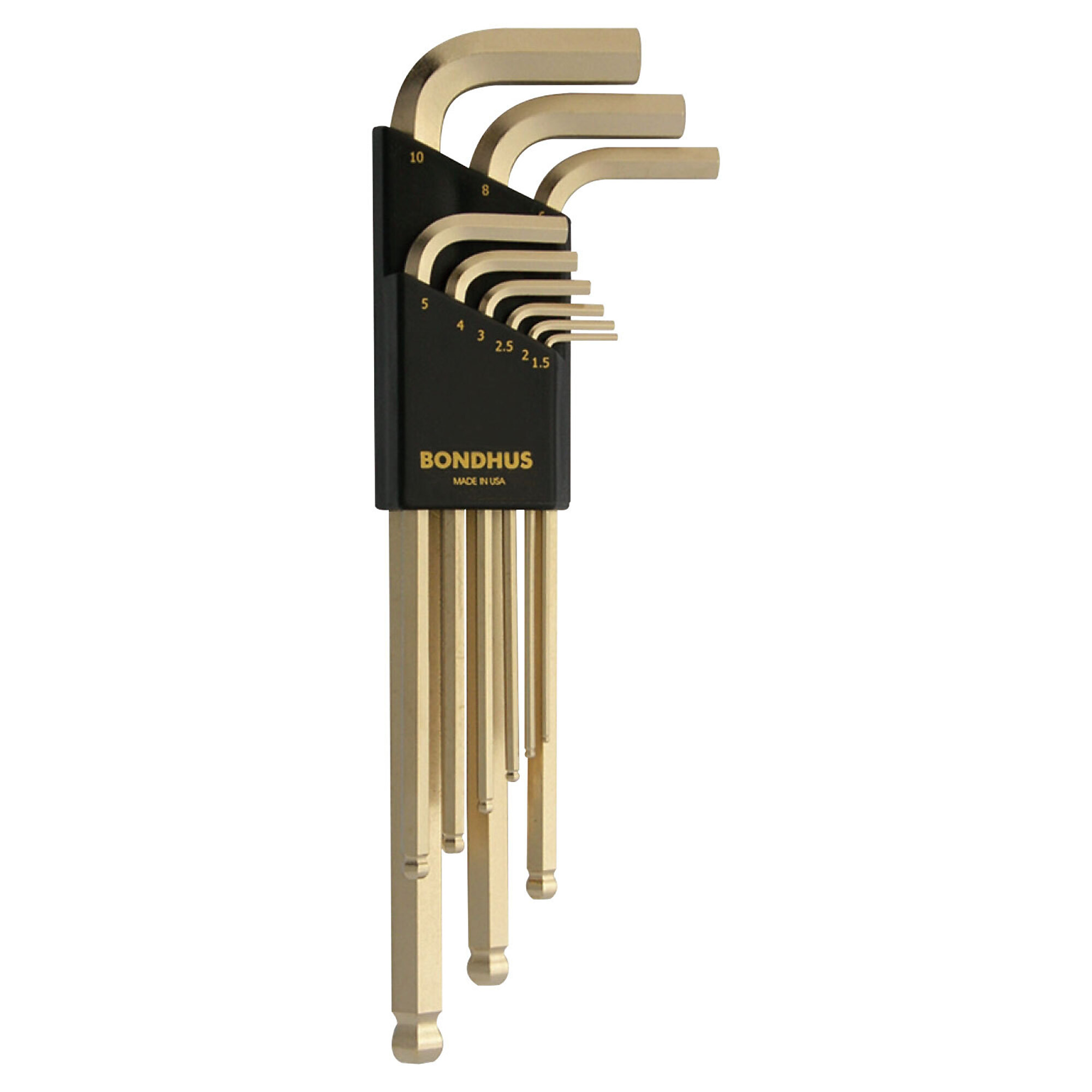 Bondhus Ball End L-wrench Set of 9 with GoldGuard Finish, 1.5-10mm, Model 38099